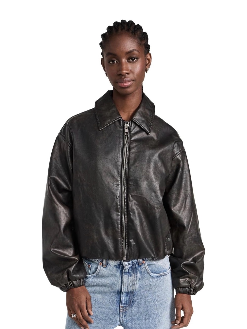 Lioness Black Faux Leather Zip-Up Jacket